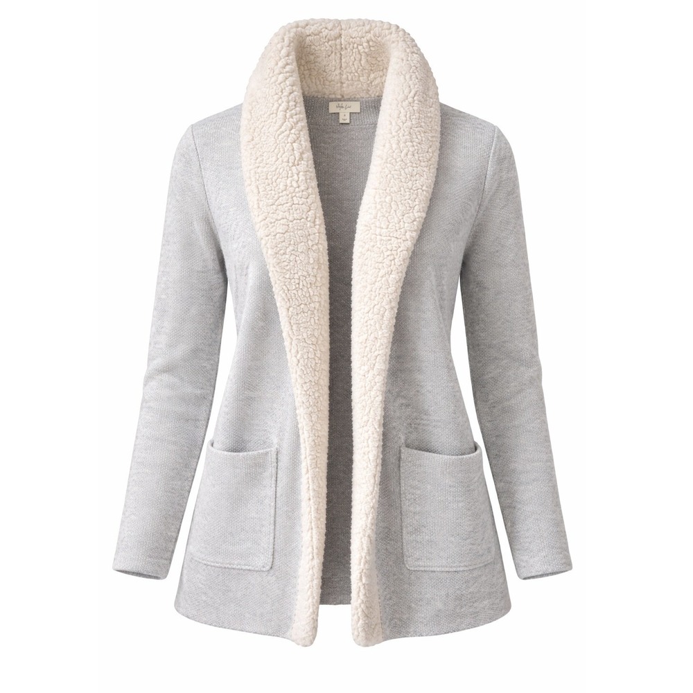 Style & Co Womens Grey Sherpa Lined Shawl Collar Open Front Cardigan Sweater M